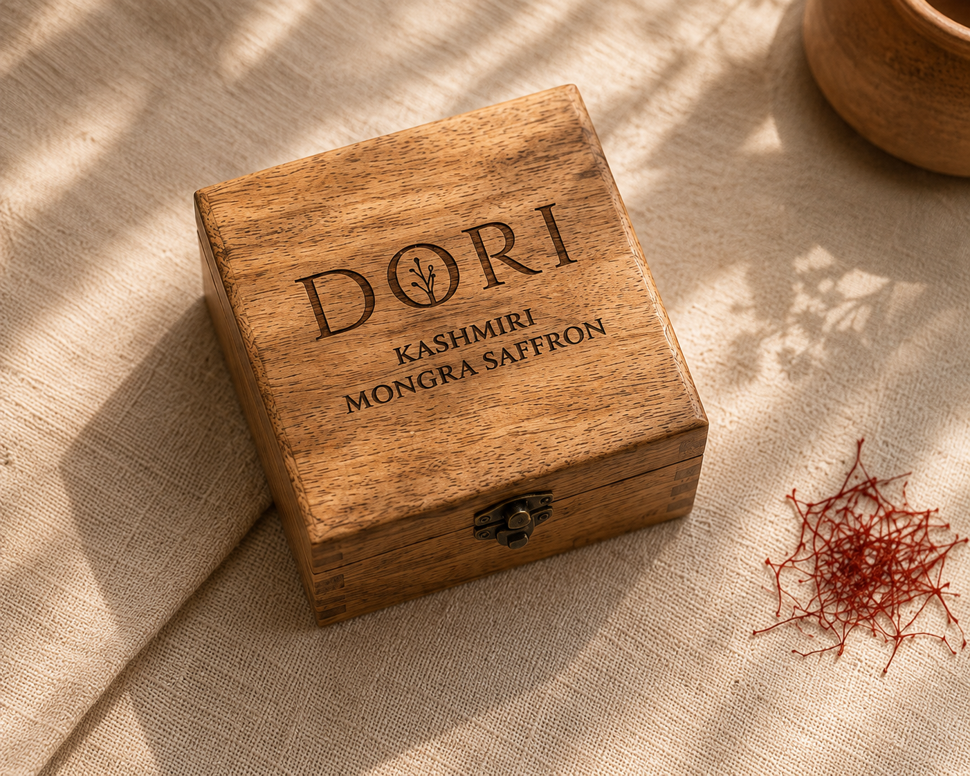 DORI Kashmiri Mongra Saffron engraved wooden gift box
